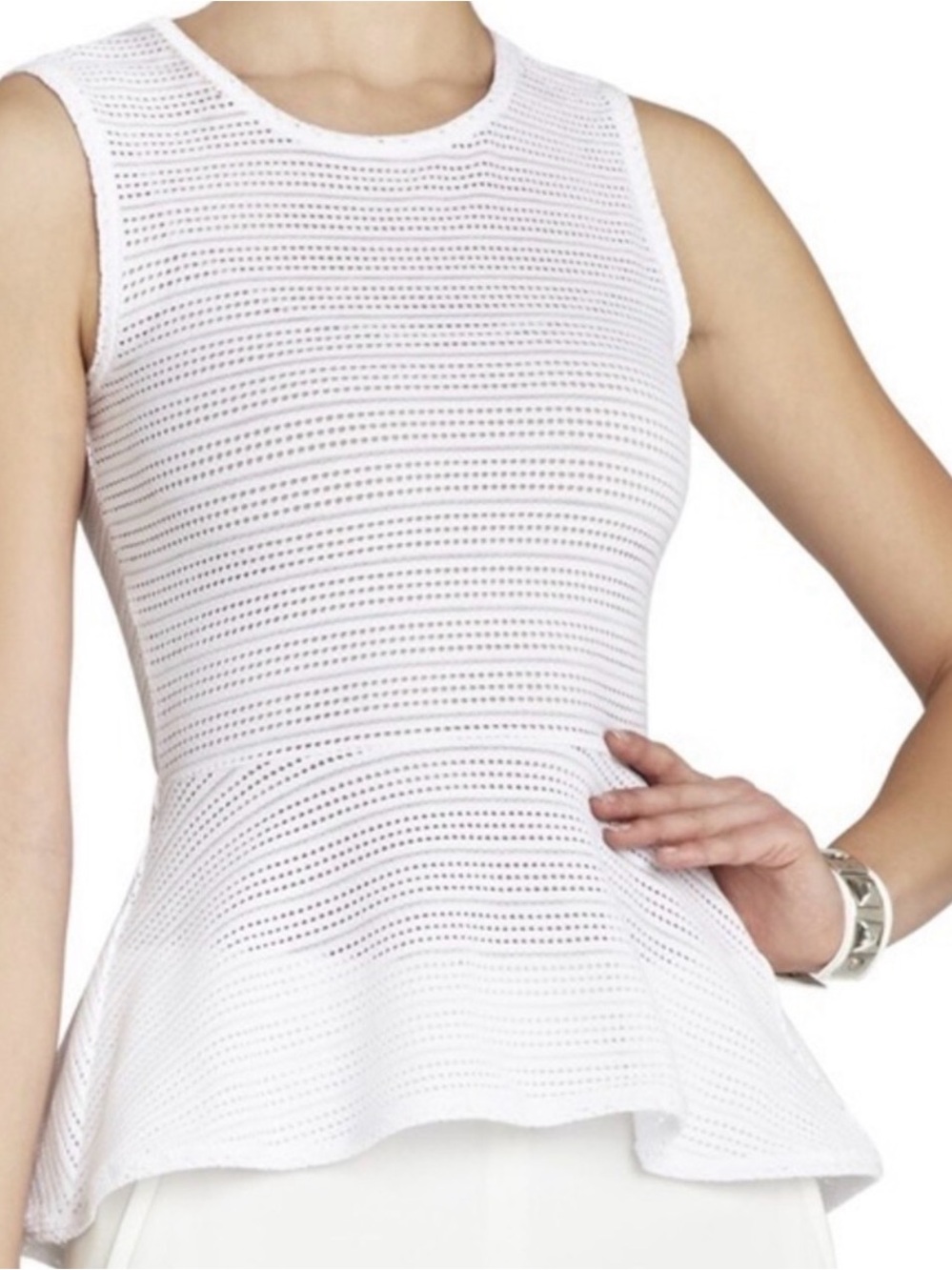 BCBGMaxAzria White Eyelet Peplum Tank Top